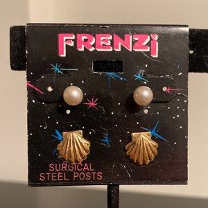 Frenzi Gold Shell and Pearl Earrings